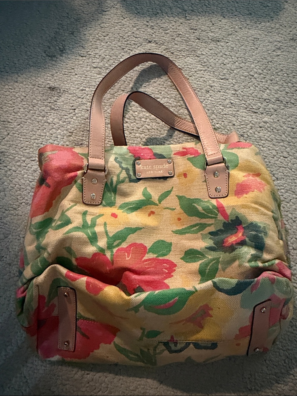 kate spade Yellow Floral Canvas Tote with Pink & Green Accents